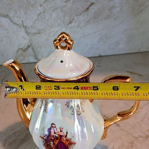 GNA Fine Porcelain 8.5" Tea Pot GOLD Hand Painted Victorian Courtship Iridescent - Picture 15 of 16